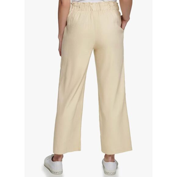 Calvin Klein Linen Blend Pull On Ruffle Trim Crop Pants Womens Size 1X New - Picture 3 of 9
